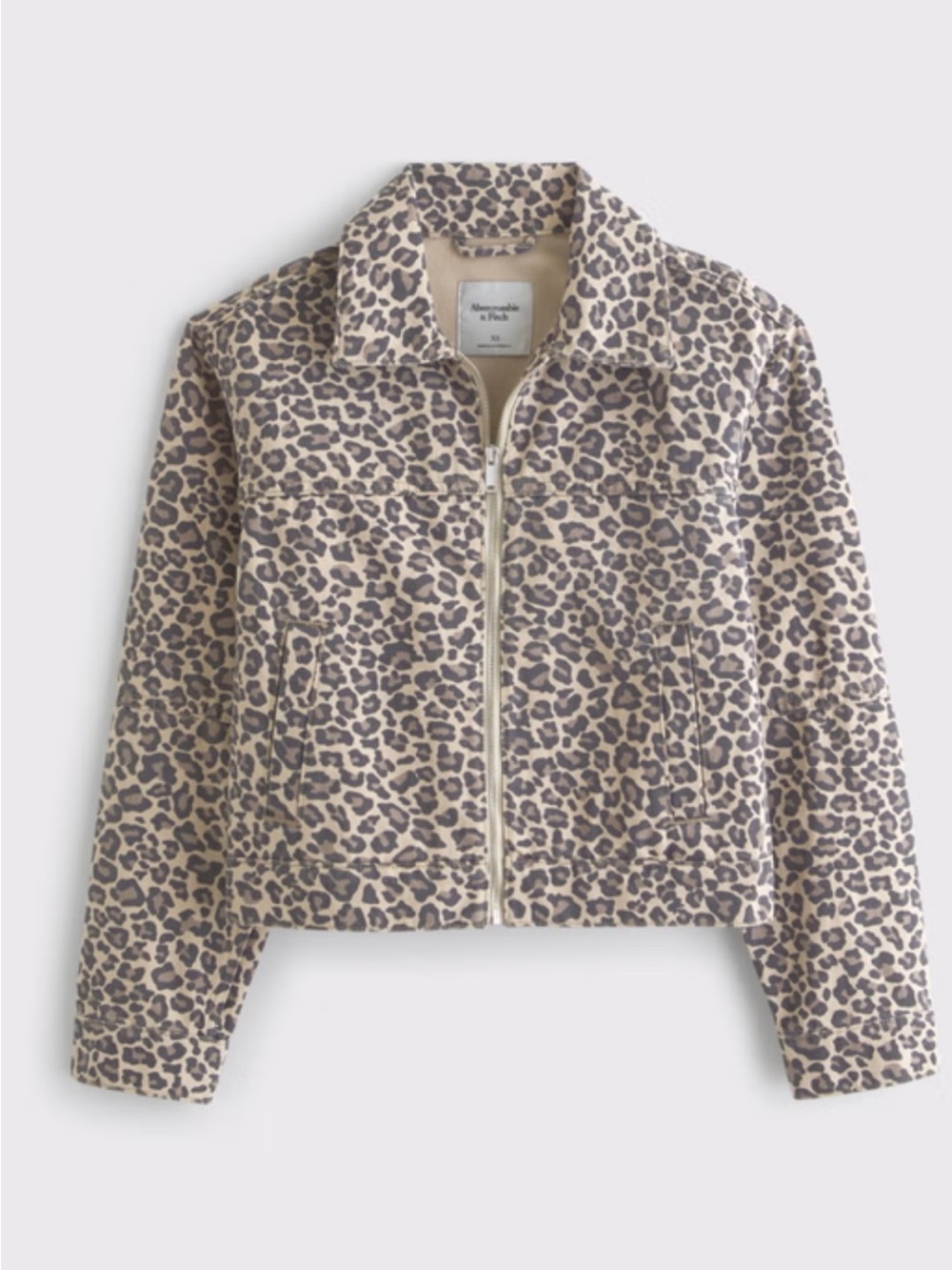 Abercrombie & Fitch Cream Leopard Print Zip Jacket